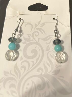 Turquoise and Clear Bead Drop Earrings - Women Jewelry